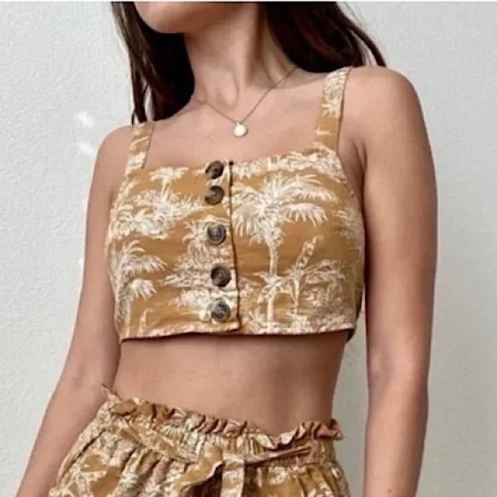 NWOT American Eagle linen Hawaiian Palm tree cropped tank